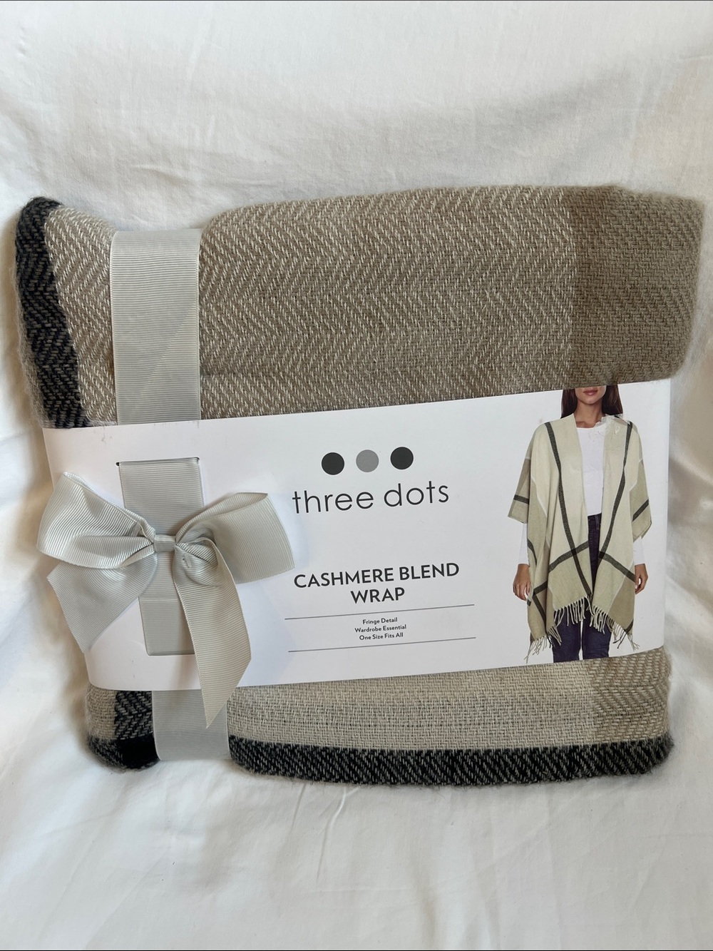Three Dots Beige Wrap with Black Trim